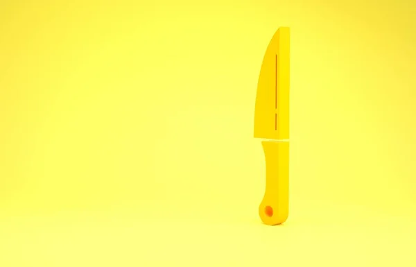 Ikona żółtego noża izolowana na żółtym tle. Symbol sztućców. Koncepcja minimalizmu. Ilustracja 3d — Zdjęcie stockowe