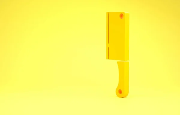 Ikona żółtego śmigłowca wyizolowana na żółtym tle. Nóż kuchenny do mięsa. Nóż rzeźnicki. Koncepcja minimalizmu. Ilustracja 3d — Zdjęcie stockowe