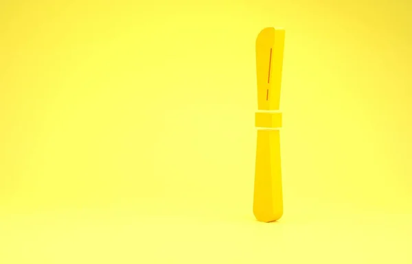 Ikon Pisau Kuning diisolasi pada latar belakang kuning. Simbol Cutlery. Konsep minimalisme. Tampilan 3D ilustrasi 3d — Stok Foto