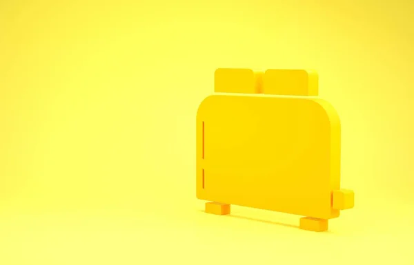 Yellow Toaster with toasts icon isolated on yellow background. Minimalism concept. 3d illustration 3D render — Stok fotoğraf