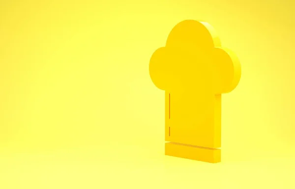 Ícone de chapéu Chef amarelo isolado no fundo amarelo. Símbolo de cozinha. Chapéu dos cozinheiros. Conceito de minimalismo. 3D ilustração 3D render — Fotografia de Stock