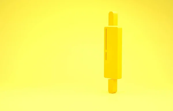 Yellow Rolling pin icon isolated on yellow background. Minimalism concept. 3d illustration 3D render — Stock Photo, Image