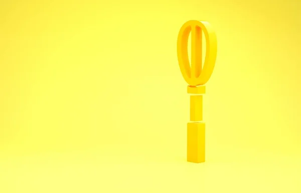 Sárga Konyha habverő ikon elszigetelt sárga alapon. Főzőeszköz, tojásverő. Evőeszköz jel. Ételkeverék szimbólum. Minimalizmus koncepció. 3d illusztráció 3D render — Stock Fotó