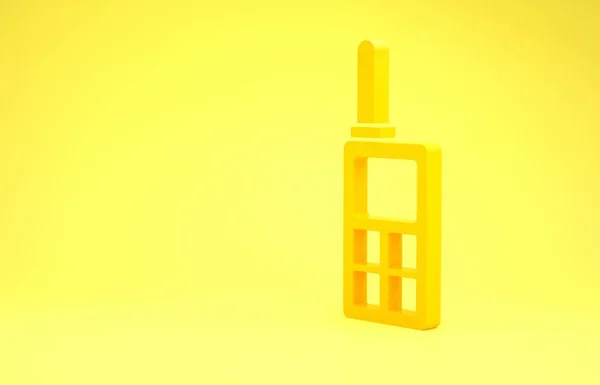 Κίτρινη εικόνα walkie talkie απομονωμένη σε κίτρινο φόντο. Φορητό εικονίδιο πομπού. Σήμα ασύρματου πομποδέκτη. Μινιμαλιστική έννοια. 3d απεικόνιση 3D καθιστούν — Φωτογραφία Αρχείου