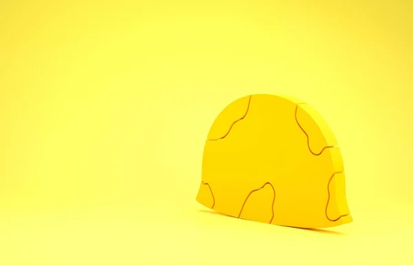 Gele Militaire helm pictogram geïsoleerd op gele achtergrond. Legerhoed symbool van verdediging en bescherming. Beschermende hoed. Minimalisme concept. 3d illustratie 3D renderen — Stockfoto