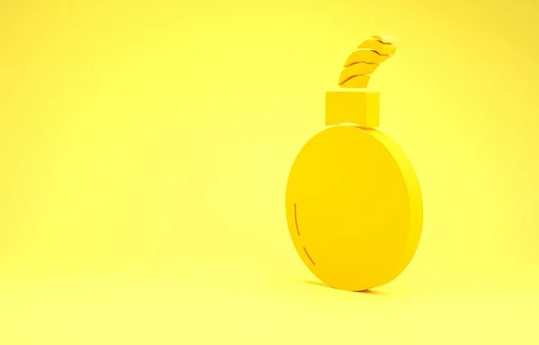 Yellow Bomb ready to explode icon isolated on yellow background. Minimalism concept. 3d illustration 3D render