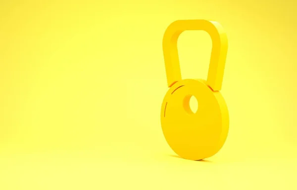 Icône Kettlebell jaune isolée sur fond jaune. Concept de minimalisme. Illustration 3D rendu 3D — Photo