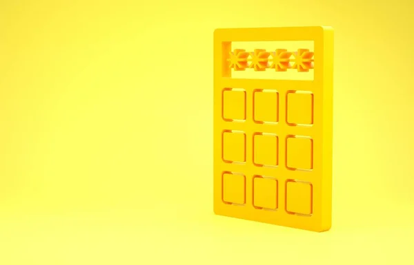 Gelber Passwortschutz und Sicherheitszugangssymbol isoliert auf gelbem Hintergrund. Sicherheit, Sicherheit, Schutz, Privatsphäre. Minimalismus-Konzept. 3D Illustration 3D Renderer — Stockfoto