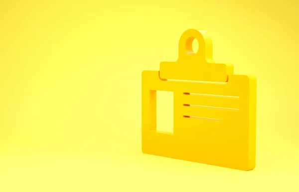 Icona badge identificazione gialla isolata su sfondo giallo. Può essere utilizzato per la presentazione, l'identità dell'azienda, la pubblicità. Concetto minimalista. Illustrazione 3d rendering 3D — Foto Stock