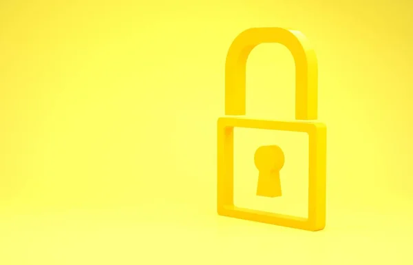 Icona Yellow Lock isolata su sfondo giallo. Segno del lucchetto. Sicurezza, protezione, protezione, privacy. Concetto minimalista. Illustrazione 3d rendering 3D — Foto Stock