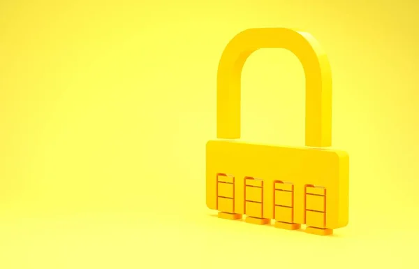 Yellow Safe combination lock icon isolated on yellow background. Combination padlock. Security, safety, protection, password, privacy. Minimalism concept. 3d illustration 3D render