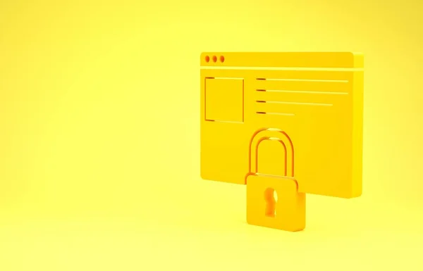 Giallo Proteggi il tuo sito con HTTPS, icona SSL isolata su sfondo giallo. Protocollo di comunicazione Internet. Concetto minimalista. Illustrazione 3d rendering 3D — Foto Stock