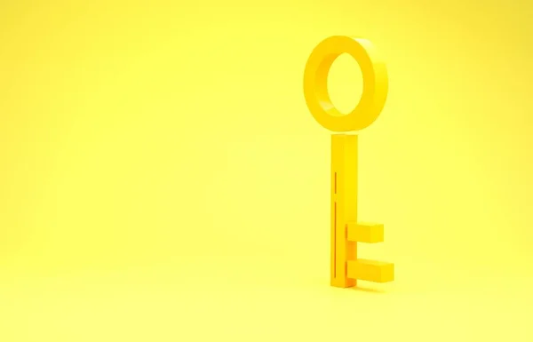 Ícone chave amarelo isolado no fundo amarelo. Conceito de minimalismo. 3D ilustração 3D render — Fotografia de Stock