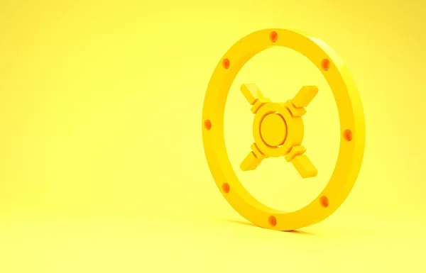 Žlutá ikona Bezpečné izolované na žlutém pozadí. Dveře zabezpečí bankovní trezor s kombinovaným zámkem. Spolehlivá ochrana údajů. Minimalismus. 3D ilustrace 3D vykreslení — Stock fotografie
