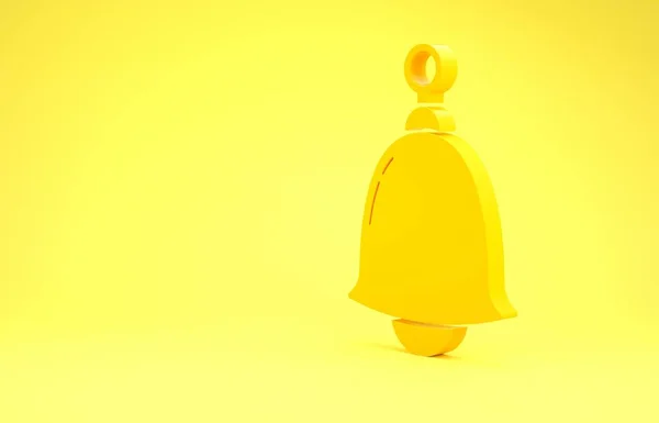 Icône de cloche jaune isolée sur fond jaune. Symbole d'alarme, cloche de service, panneau de cloche, symbole de notification. Concept de minimalisme. Illustration 3D rendu 3D — Photo