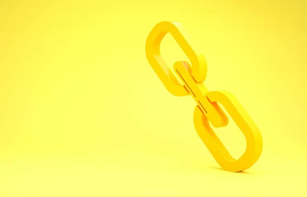 Icône de maillon chaîne jaune isolé sur fond jaune. Lien simple. Concept de minimalisme. Illustration 3D rendu 3D — Photo