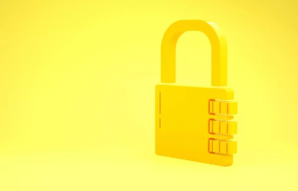 Желтый значок безопасной комбинации замка изолирован на желтом фоне. Комбинированный замок. Безопасность, безопасность, защита, пароль, конфиденциальность. Концепция минимализма. 3D-рендеринг — стоковое фото