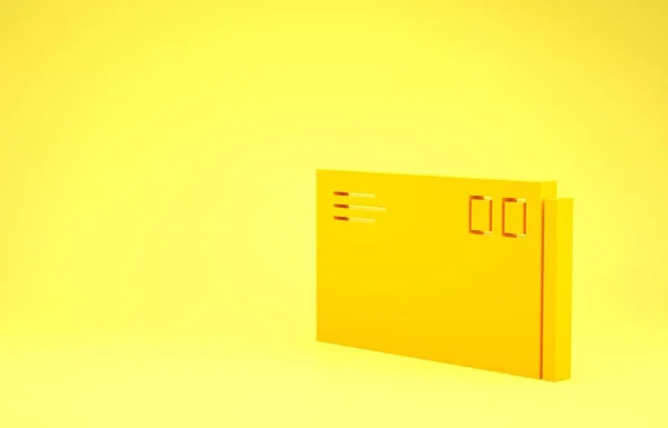 Иконка желтого конверта выделена на желтом фоне. Символ письма электронной почты. Концепция минимализма. 3D-рендеринг — стоковое фото