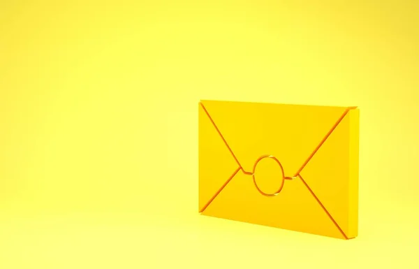 Κίτρινος φάκελος απομονωμένος σε κίτρινο φόντο. Email σύμβολο γράμμα μήνυμα. Μινιμαλιστική έννοια. 3D απεικόνιση 3d καθιστούν — Φωτογραφία Αρχείου