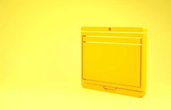 Yellow Laptop with app delivery tracking icon isolated on yellow background. Parcel tracking. Minimalism concept. 3d illustration 3D render