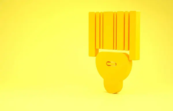 Żółty skaner skanujący ikonę kodu kreskowego na żółtym tle. Naklejka z kodem kreskowym. Identyfikacja do dostawy z barów. Koncepcja minimalizmu. Ilustracja 3d — Zdjęcie stockowe