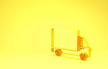 Sarı kargo kamyonu ikonu sarı arka planda izole edildi. Minimalizm kavramı. 3d illüstrasyon 3d canlandırma