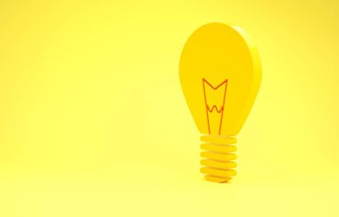 Sarı arkaplanda izole edilmiş fikir ikonu konseptine sahip sarı ampul. Enerji ve fikir sembolü. İlham konsepti. Minimalizm kavramı. 3d illüstrasyon 3d canlandırma