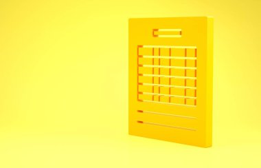 Sarı Rapor dosya simgesi sarı arkaplanda izole edildi. Kontrol listesi simgesi. İş konsepti. Minimalizm kavramı. 3d illüstrasyon 3d canlandırma
