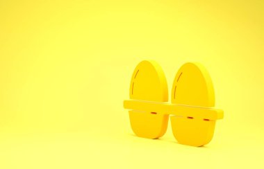 Sarı arka planda izole edilmiş sarı tavuk yumurtası. Minimalizm kavramı. 3d illüstrasyon 3d canlandırma