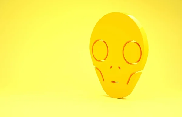 Icône Alien jaune isolée sur fond jaune. Visage extraterrestre extraterrestre ou symbole de tête. Concept de minimalisme. Illustration 3D rendu 3D — Photo