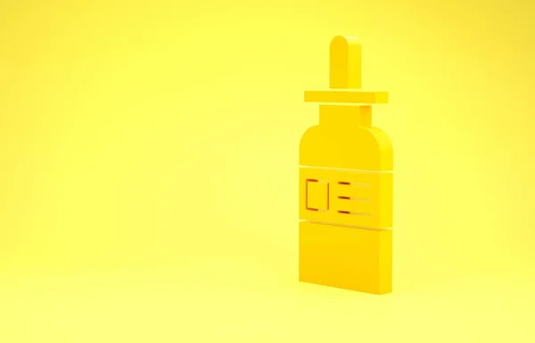 Žlutá skleněná lahvička s ikonou pipety izolovanou na žlutém pozadí. Kontejner na lékařský a kosmetický přípravek. Minimalismus. 3D ilustrace 3D vykreslení — Stock fotografie