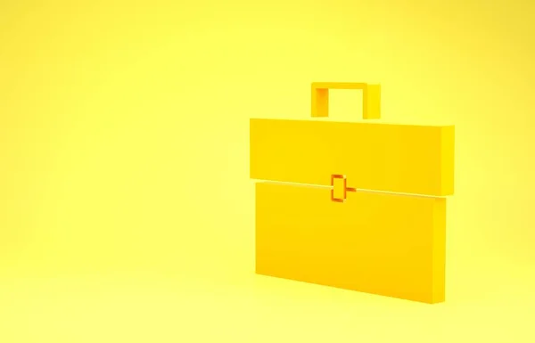 Icona valigetta gialla isolata su sfondo giallo. Un caso d'affari. Portafoglio aziendale. Concetto minimalista. Illustrazione 3d rendering 3D — Foto Stock