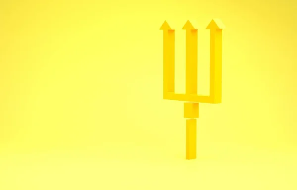 Yellow Neptune Trident icon isolated on yellow background. Minimalism concept. 3d illustration 3D render — ストック写真
