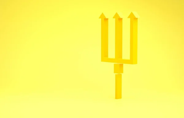 Yellow Neptune Trident icon isolated on yellow background. Minimalism concept. 3d illustration 3D render — 스톡 사진