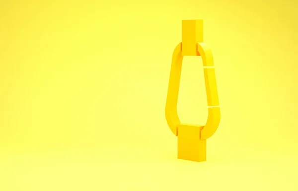 Icono de mosquetón amarillo aislado sobre fondo amarillo. Deporte extremo. Equipamiento deportivo. Concepto minimalista. 3D ilustración 3D render —  Fotos de Stock