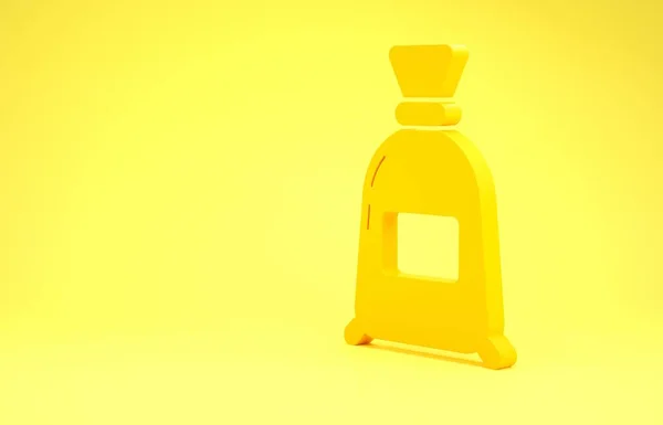 Sárga zsák liszt ikon izolált sárga alapon. Minimalizmus koncepció. 3d illusztráció 3D render — Stock Fotó