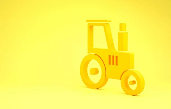 Gul traktor ikon isolerad på gul bakgrund. Minimalistiskt koncept. 3D-illustration 3D-återgivning — Stockfoto