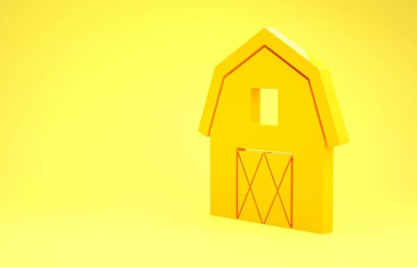 Yellow Farm House koncept ikon isolerad på gul bakgrund. Rustik bondgård landskap. Minimalistiskt koncept. 3D-illustration 3D-återgivning — Stockfoto