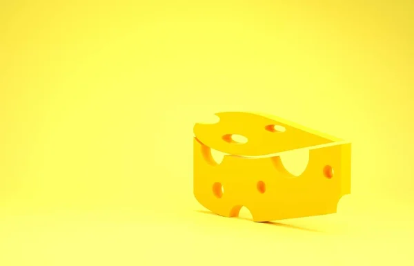 Icona Yellow Cheese isolata su sfondo giallo. Concetto minimalista. Illustrazione 3d rendering 3D — Foto Stock