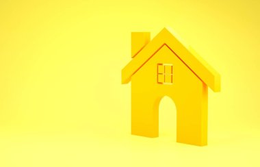 Sarı Ev simgesi sarı arka planda izole edildi. Ev sembolü. Minimalizm kavramı. 3d illüstrasyon 3d canlandırma