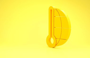 Sarı Meteoroloji termometresi sarı arkaplanda izole edilmiş ısı ve soğuk ikonu ölçüyor. Termometre termometresi sıcak ya da soğuk hava gösteriyor. Minimalizm kavramı. 3d illüstrasyon 3d canlandırma