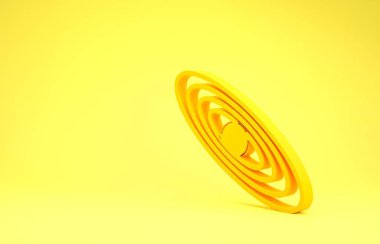 Sarı Gezegen simgesi sarı arkaplanda izole edildi. Minimalizm kavramı. 3d illüstrasyon 3d canlandırma