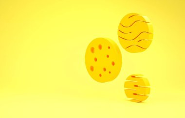 Sarı Gezegen simgesi sarı arkaplanda izole edildi. Minimalizm kavramı. 3d illüstrasyon 3d canlandırma