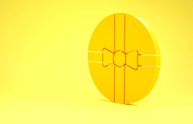 Sarı arka planda sarı hediye kutusu simgesi izole edildi. Mutlu Noeller ve mutlu yıllar. Minimalizm kavramı. 3d illüstrasyon 3B canlandırma