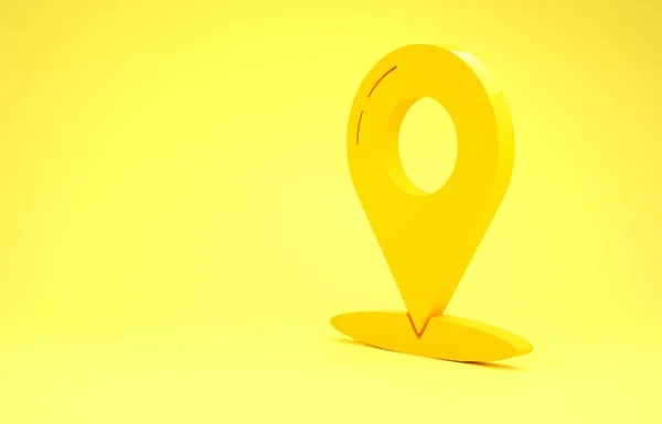 Ícone de pino de mapa amarelo isolado no fundo amarelo. Navegação, ponteiro, localização, mapa, GPS, direção, lugar, bússola, contato, conceito de pesquisa. Conceito de minimalismo. 3D ilustração 3D render — Fotografia de Stock