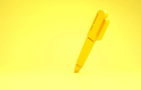 Ícone de caneta amarela isolado no fundo amarelo. Conceito de minimalismo. 3D ilustração 3D render — Fotografia de Stock