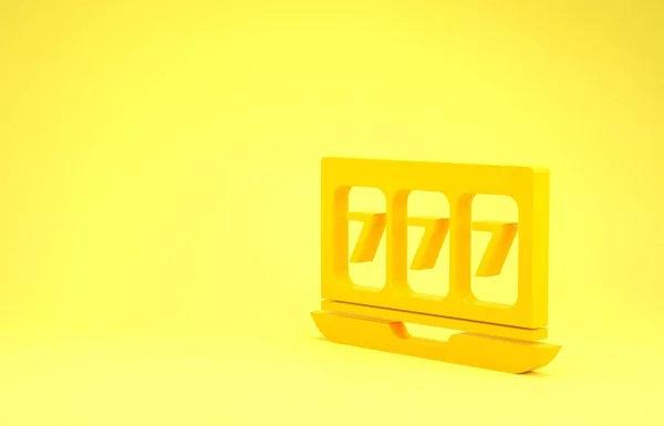 Yellow Online gokautomaat met gelukkige zevens jackpot pictogram geïsoleerd op gele achtergrond. Online casino. Minimalisme concept. 3d illustratie 3d renderen — Stockfoto
