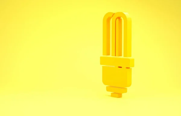 Icono de bombilla led amarilla aislada sobre fondo amarillo. Bombilla led económica iluminada. Ahorra energía lámpara. Concepto minimalista. 3D ilustración 3D render — Foto de Stock