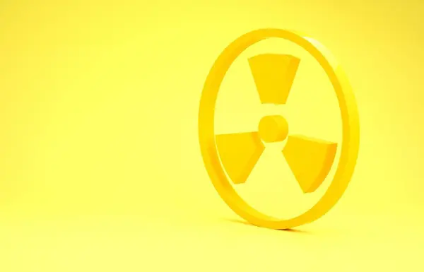 Sárga Radioaktív ikon izolált sárga alapon. Radioaktív mérgező szimbólum. Sugárzási veszély jel. Minimalizmus koncepció. 3d illusztráció 3d render — Stock Fotó