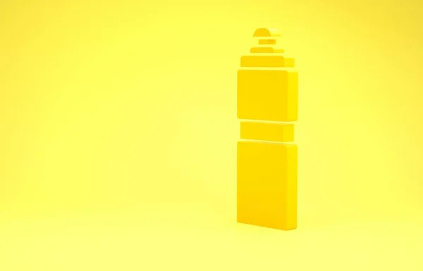 Amarelo ícone agitador Fitness isolado no fundo amarelo. Garrafa de shaker esportivo com tampa para coquetéis de água e proteína. Conceito de minimalismo. 3D ilustração 3D render — Fotografia de Stock